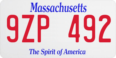 MA license plate 9ZP492