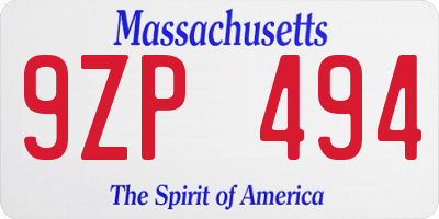 MA license plate 9ZP494