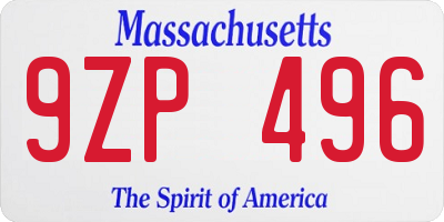 MA license plate 9ZP496