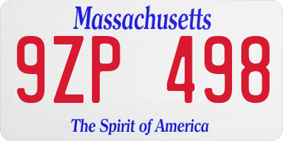 MA license plate 9ZP498