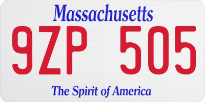 MA license plate 9ZP505