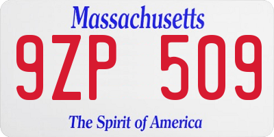 MA license plate 9ZP509
