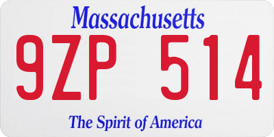 MA license plate 9ZP514