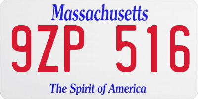MA license plate 9ZP516