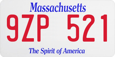 MA license plate 9ZP521