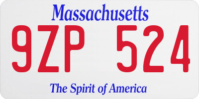 MA license plate 9ZP524