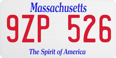 MA license plate 9ZP526