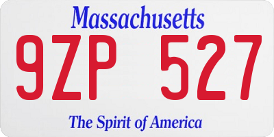 MA license plate 9ZP527