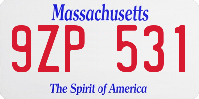 MA license plate 9ZP531