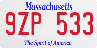 MA license plate 9ZP533