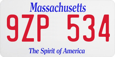 MA license plate 9ZP534
