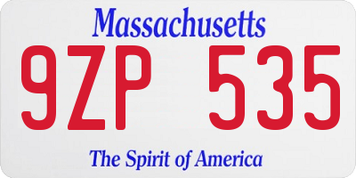 MA license plate 9ZP535
