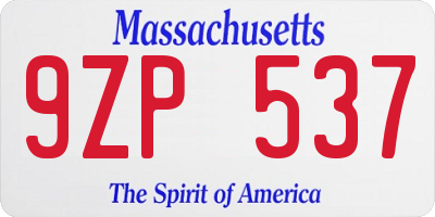 MA license plate 9ZP537