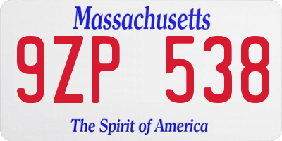 MA license plate 9ZP538