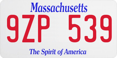 MA license plate 9ZP539