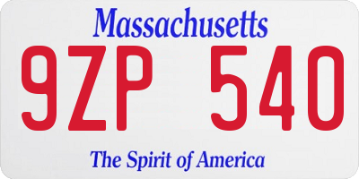 MA license plate 9ZP540