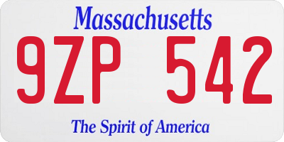 MA license plate 9ZP542