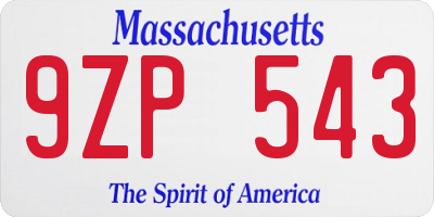 MA license plate 9ZP543