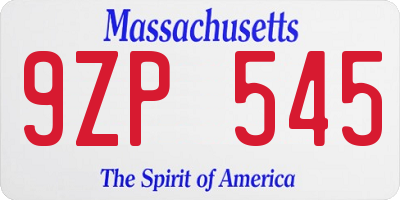 MA license plate 9ZP545