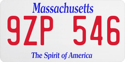 MA license plate 9ZP546