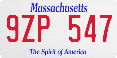 MA license plate 9ZP547