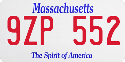 MA license plate 9ZP552