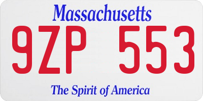 MA license plate 9ZP553