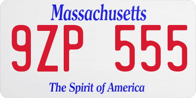 MA license plate 9ZP555