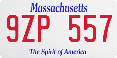 MA license plate 9ZP557