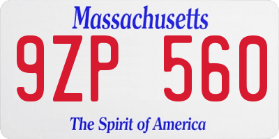 MA license plate 9ZP560