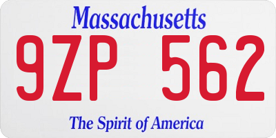 MA license plate 9ZP562