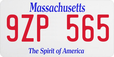 MA license plate 9ZP565