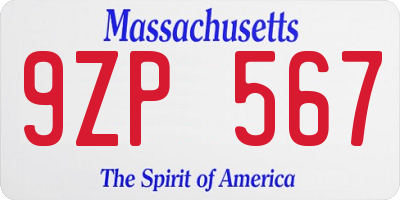 MA license plate 9ZP567