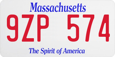 MA license plate 9ZP574