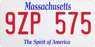 MA license plate 9ZP575