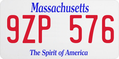 MA license plate 9ZP576