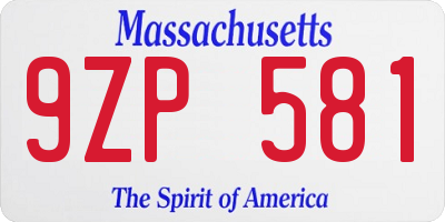 MA license plate 9ZP581