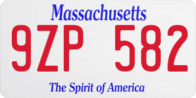 MA license plate 9ZP582