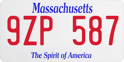 MA license plate 9ZP587