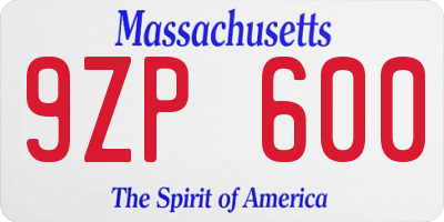 MA license plate 9ZP600