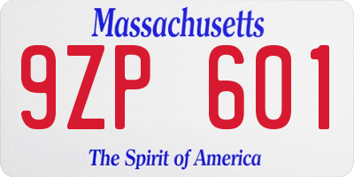 MA license plate 9ZP601