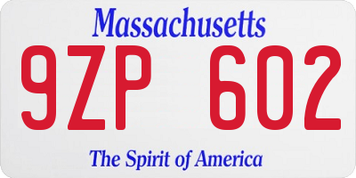 MA license plate 9ZP602