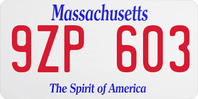 MA license plate 9ZP603