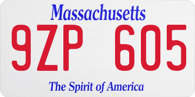 MA license plate 9ZP605