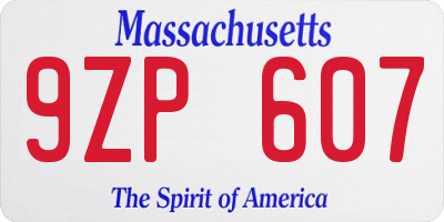 MA license plate 9ZP607