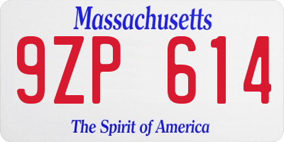 MA license plate 9ZP614