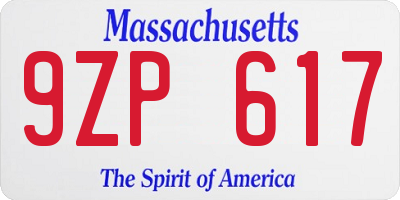 MA license plate 9ZP617