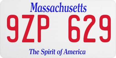 MA license plate 9ZP629