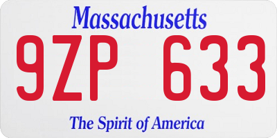 MA license plate 9ZP633