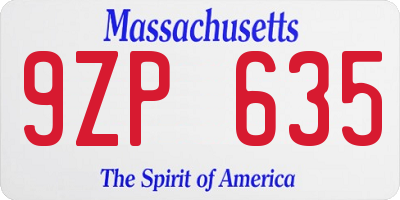 MA license plate 9ZP635